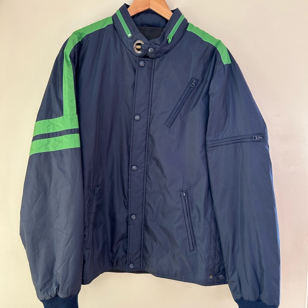 Blue and Green Lightweight Windbreaker with Elastic Cuffs